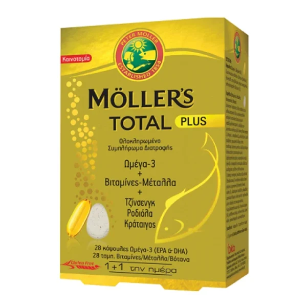 Moller's Total Plus Ολοκληρωμένο Συμπλήρωμα Διατροφής Mollers με Ω3 28caps & Βιταμίνες & Μέταλλα 28tabs Mollers