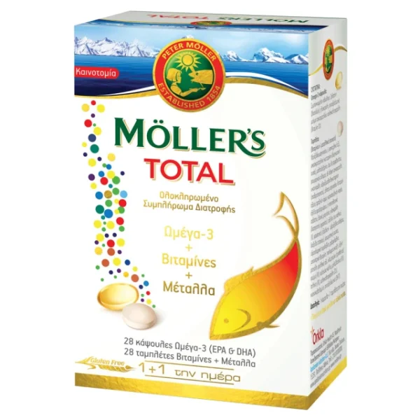 Moller's Total Ολοκληρωμένο Συμπλήρωμα Διατροφής Mollers με Ω3 28caps & Βιταμίνες & Μέταλλα 28tabs Mollers